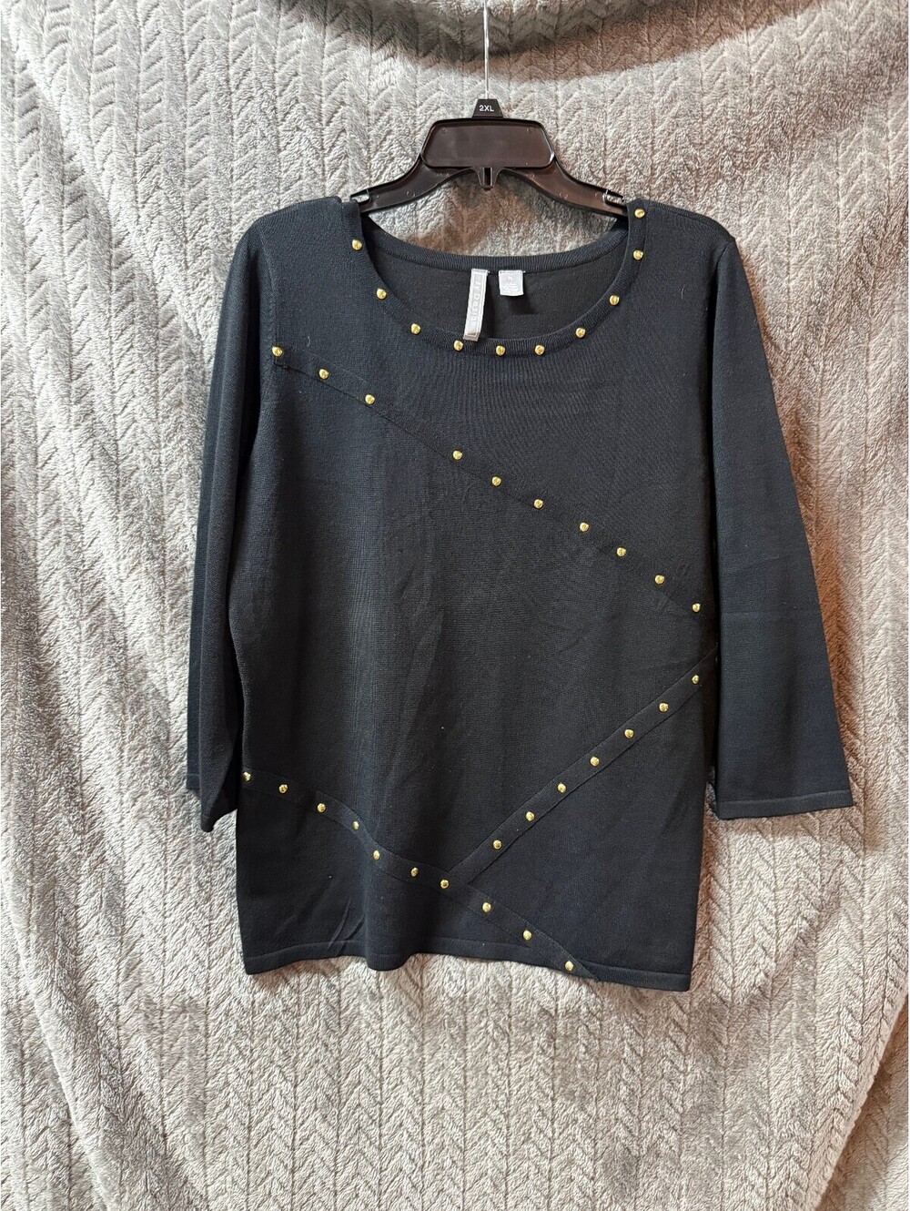B Design Black  Long Sleeve Sweater with Gold Stud Accents Size PL